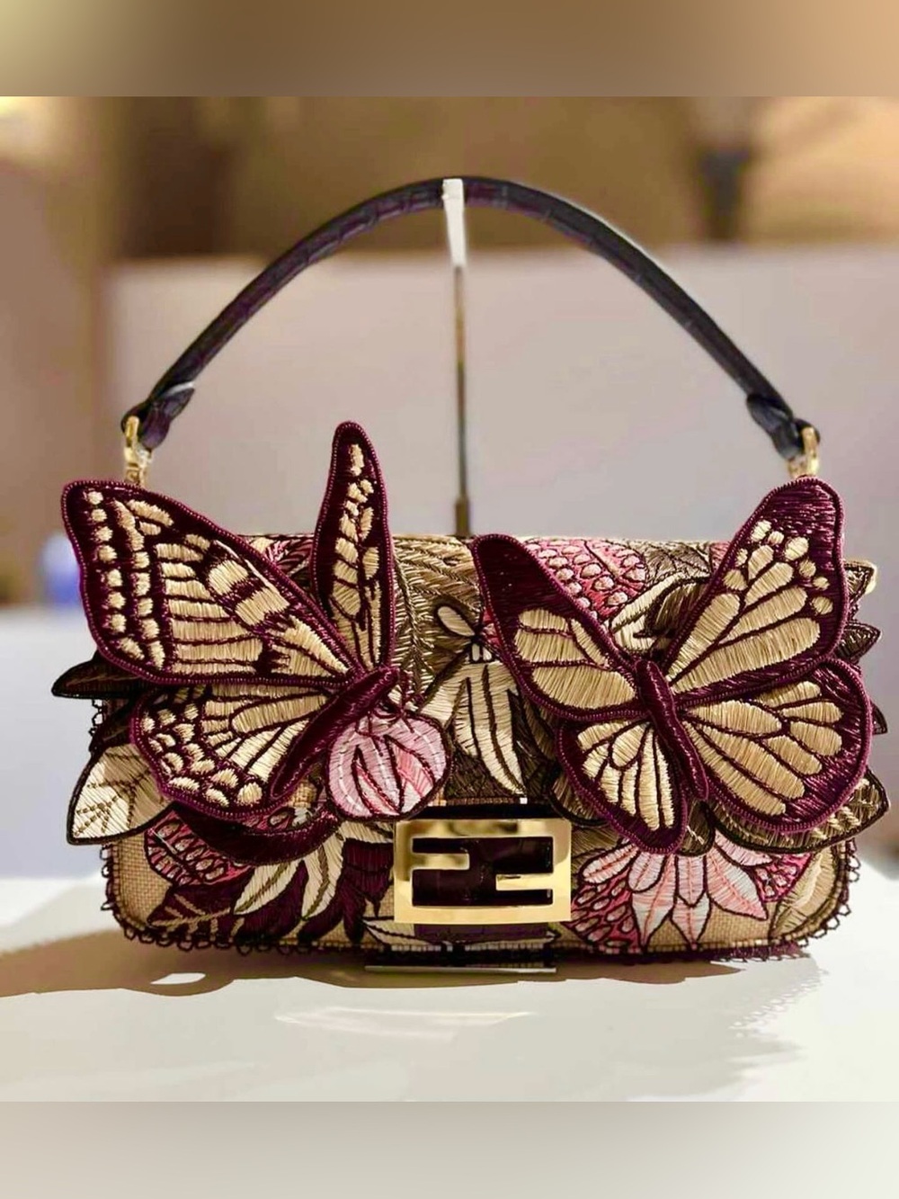 FENDI ✨ 1 of 1 ✨ Custom Butterfly Floral Embroidery Baguette Bag LIMITED EDITION